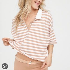 Aerie Striped Crop Top in White and Tan